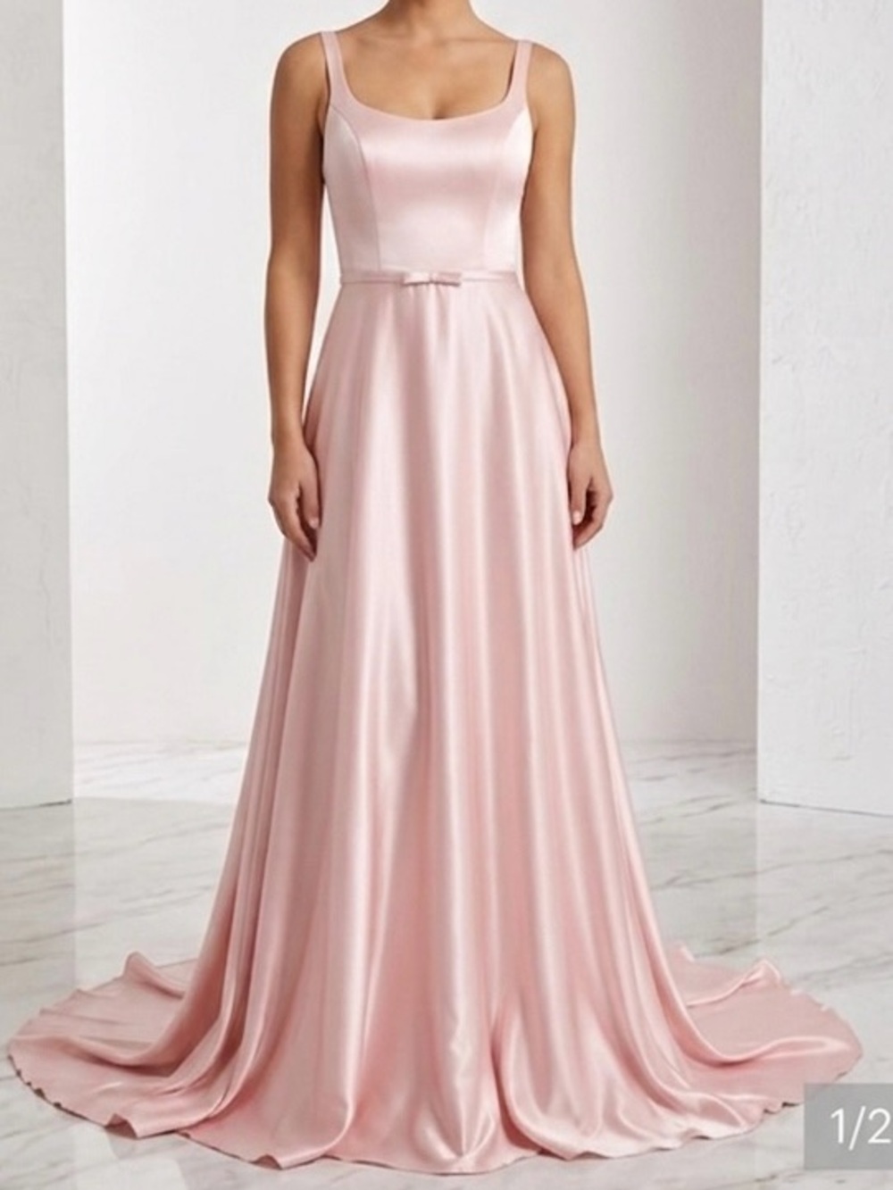 Elegant Backless Satin Evening Gown - Blush Pink